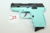 SCCY CPX-2 9mm Cal. Semi-Auto Magazine-Fed Pistol w/10 Rd. Magazine; Turquoise Finish; Missing Rear