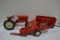 Group of Farm Equipment including True Scale Tractor, Plastic Case Wagon, and Ertl Square Baler