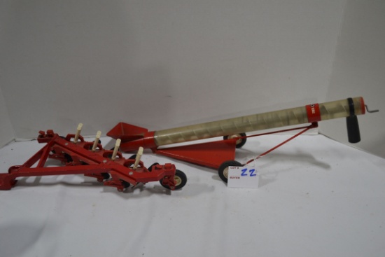 Ertl Tru-Scale Red 4-Bottom Plow and Auger