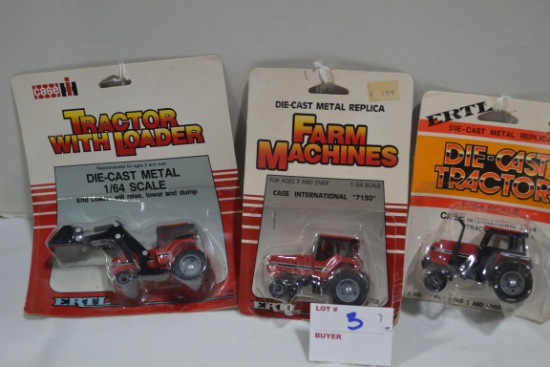 Group of Ertl Case IH Tractors, Loader, 7130, and 3294; 1/64 Scale; NIB
