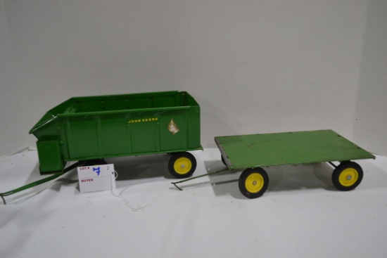 Pair of Ertl John Deere Wagons including Flat Bed and Silage Wagon
