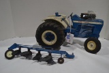 Vintage Ertl Ford 8000 Tractor w/4-Bottom Plow; Broken Axle