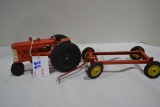 Pair of Vintage Metal Unmarked Allis-Chalmers Tractor and Wagon Base; Tru-Scale?