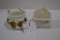 Pair of Milk Glass Match Holders including Suitcase and Flower Pot