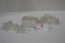 Group of 3 Vintage Glass Candy Holders including Bus, Tank, and Fire Engine