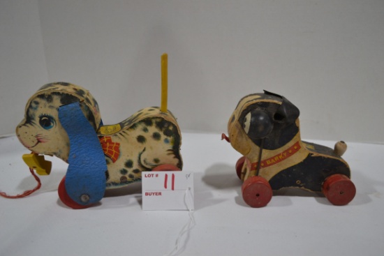 Vintage Fisher-Price Wooden Barky and Playful Puppy Pull Toys