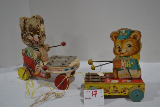 Vintage Fisher-Price Wooden Tiny Teddy and Shaggy Xylophone Pull Toys