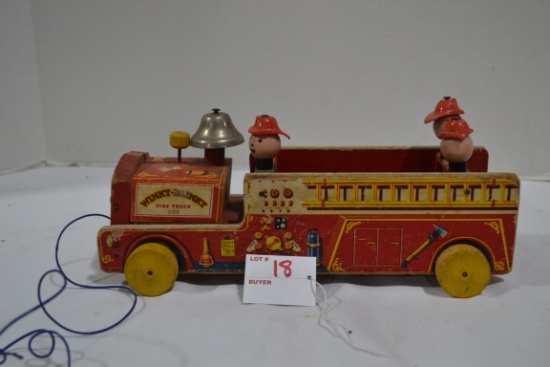 Vintage Fisher-Price Wooden Winky Blinky Fire Truck Pull Toy