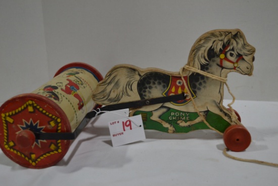 Vintage Fisher-Price Wooden Pony Chime Pull Behind Toy