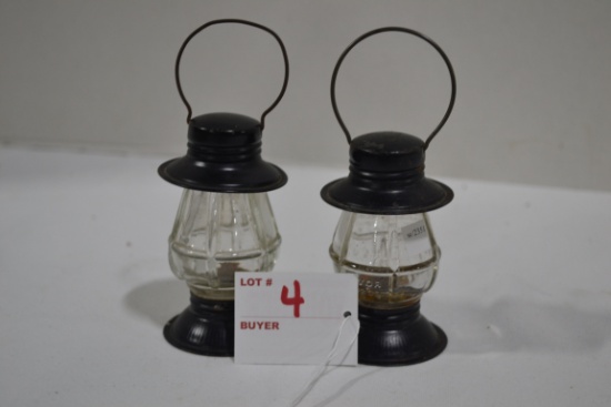 Pair of Metal and Glass Lantern Candy Holders; 3-1/2"