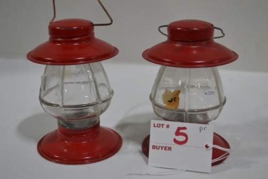 Pair of Metal and Glass Lantern Candy Holders; 4"