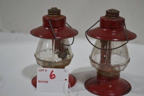 Pair of Metal and Glass Railroad Lanterns for Bicycles; 4"