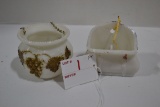 Pair of Milk Glass Match Holders including Suitcase and Flower Pot