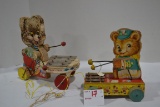 Vintage Fisher-Price Wooden Tiny Teddy and Shaggy Xylophone Pull Toys