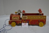 Vintage Fisher-Price Wooden Winky Blinky Fire Truck Pull Toy