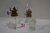 Pair of Mini Clear Finger Oil Lamps including Mini Cabin