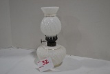 Vintage Milk Glass Oil Lamp w/Gold Trim; 8