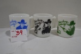 Set of 3 Vintage Hopalong Cassidy Milk Glass Mugs