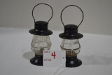 Pair of Metal and Glass Lantern Candy Holders; 3-1/2
