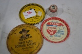 Group of 3 Hopalong Cassidy Metal and Plastic Cottage Cheese Lids w/One Jar