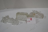 Group of 3 Vintage Glass Candy Holders including Bus, Tank, and Fire Engine