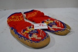 Pair of Roy Rogers Slippers; Knitted Top w/Leather Bottom; Slight Moth Damage