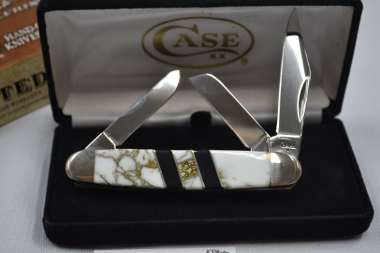 Case XX 3-Blade Folding Collector's Knife w/Onyx and White Handle with Gold Accents in Hard Case; NI