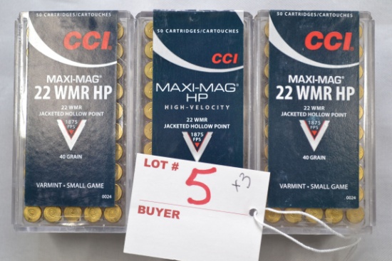 3 Boxes - CCI Maxi Mag .22 Mag. 40 gr. HP; 50 Rds./Box; 3xBID