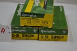 3 Boxes .22-250 cal. 55 gr. Including 2 Boxes - Remington HP and 1 Box - Remington SP; 20 Rds./Box;