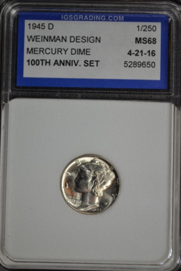 1945 Mercury Dime; MS-68 100th Anniversary Set