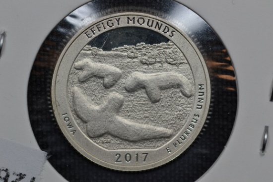 2017-S Effigy Mounds Quarter Silver Proof; Gem+ D-Cam