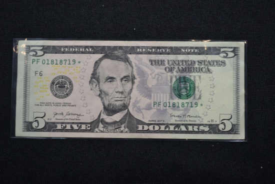 2017-A Five Dollar Federal Reserve Star Note