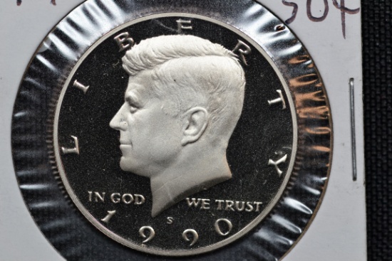 1990-S Kennedy Half Dollar Proof; Gem+ D-Cam