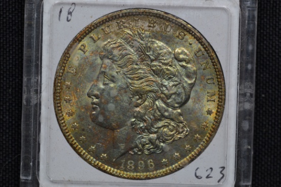1896 Morgan Silver Dollar; BU Toned Obv.