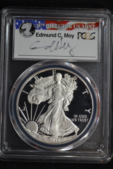 2015-W American Silver Eagle; PR-69 Edmund C. Moy Signed PCGS Slab