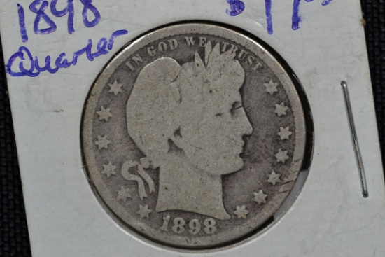 1898 Barber 90% Silver Quarter