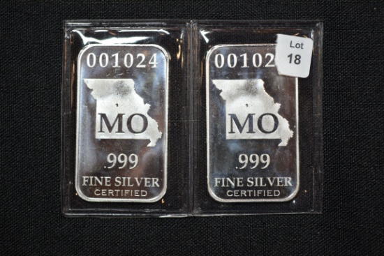 2 - Missouri State 1/2 oz. Silver Bars; 2xBID