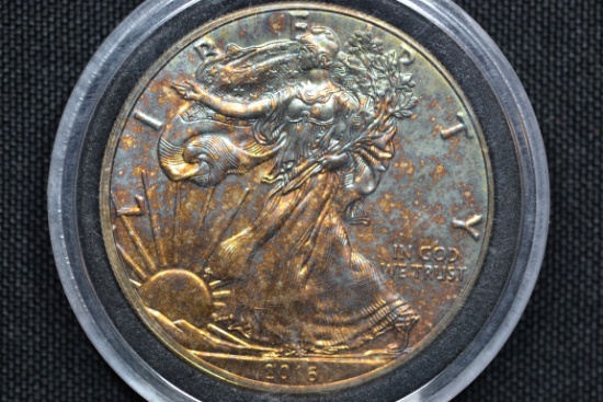 2016 America Silver Eagle; Rainbow Toned Gem++ Capsule