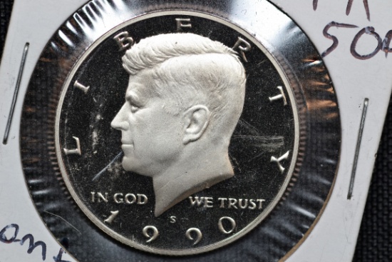 1990-S Kennedy Half Dollar Proof; Gem+ D-Cam