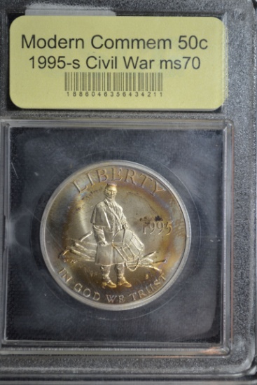 1995-S Civil War Silver Commemorative; MS-70 Toned