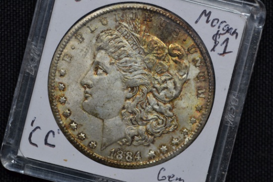 1884-CC Morgan Silver Dollar; Gem Toned