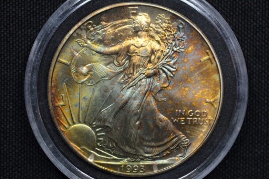 1993 American Silver Eagle; Gem++ Rainbow Toned in Capsule