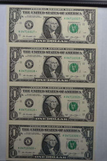 Group of 4 - Consecutive One Dollar Star Notes; CU