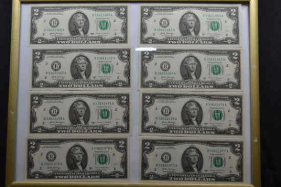 Group of 4 Pairs - Consecutive Two Dollar Bills; CU