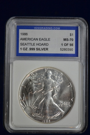 1986 American Silver Eagle in Display Box; MS-70