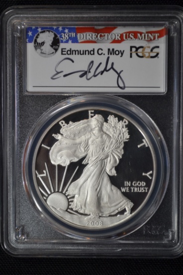 2008-W American Silver Eagle Proof; PF-69 Edmund C. Moy Signed PCGS Slab
