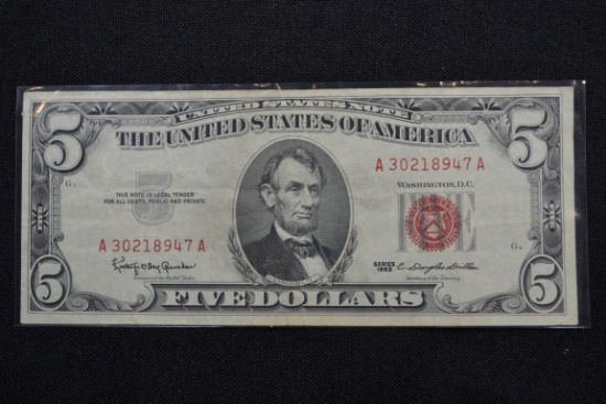 1963 Five Dollar Red Seal Note