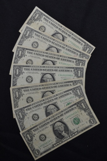 Group of 7 - 1963 One Dollar Federal Reserve Notes