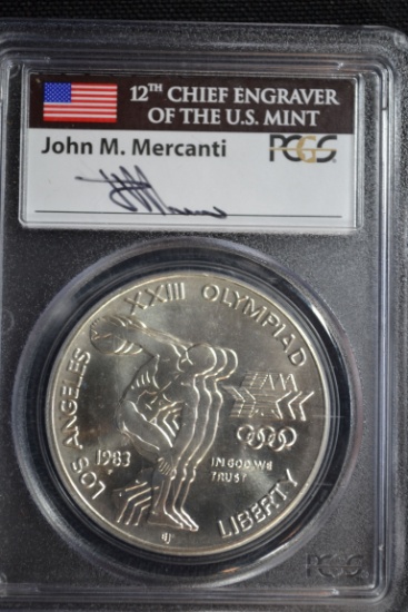 1983 Olympic Silver Dollar; MS-69 Mercanti Signed PCGS Slab