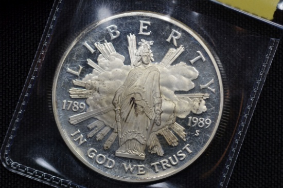 1989-S Congress Silver Dollar Proof; Gem+ Cam